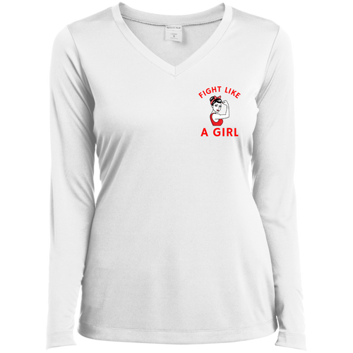 Cancer Girl Power Ladies' LS Performance V-Neck T-Shirt