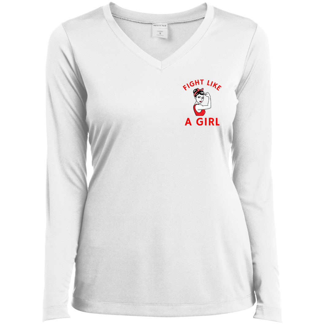 Cancer Girl Power Ladies' LS Performance V-Neck T-Shirt