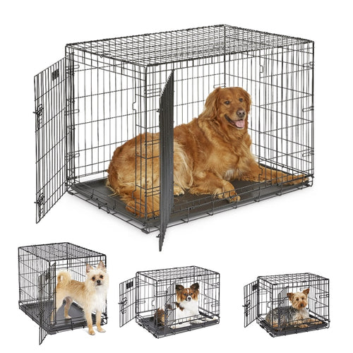 MidWest Homes For Pets Double Door Folding Metal Dog Crate Medium Toy XS XL Intermediate Large Dog Cage ( 24" 30" 36" 42" 48" )