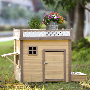 39.4”Wooden Dog House Puppy Shelter Kennel Outdoor&Indoor Dog Crate with Flower Stand Plant Stand with Wood Feeder