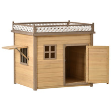 Load image into Gallery viewer, 39.4”Wooden Dog House Puppy Shelter Kennel Outdoor&amp;Indoor Dog Crate with Flower Stand Plant Stand with Wood Feeder