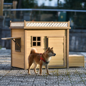 39.4”Wooden Dog House Puppy Shelter Kennel Outdoor&Indoor Dog Crate with Flower Stand Plant Stand with Wood Feeder