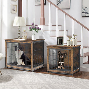 BingoPaw Wooden Dog Crate with Double Doors Removable Tray Pet Cage House Playpen Furniture Kennel End Side Table