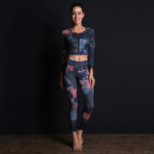 Load image into Gallery viewer, OKUQUBE New Women Sports Suit Striped Fitness Clothing Two Pieces Yoga Set Printed Crop Top+Gym Leggings S-XL Sportswear Female